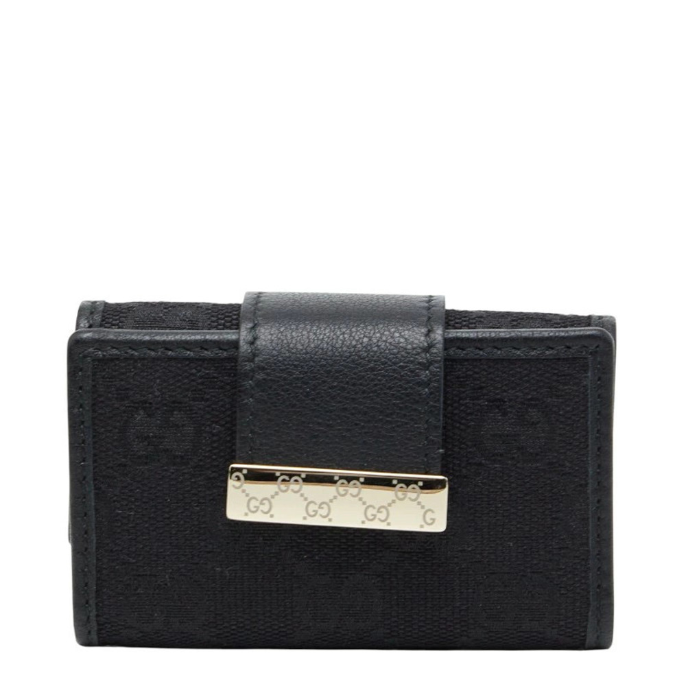 Gucci GG Canvas Key Case Wallet Black Leather